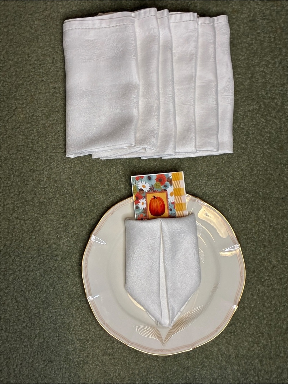Set of 7 Vintage White Embossed Cloth Dinner Napkins